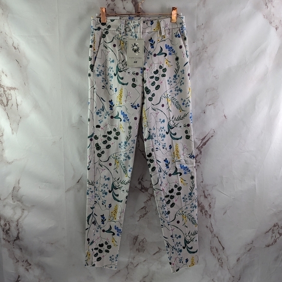 Anna Glover H&M Pants Womens 4 White Botanical Tropical Print - Picture 1 of 13